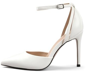 Rio Fiore Chaussures à Talon Aiguille 8,5 cm Beige/Argent/Blanc/Noir avec Bride à la Cheville, matière synthétique Effet Cuir 8174-7