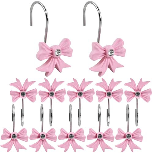 12 Pz Ganci Decorativi per Tende da Doccia con Fiocco in Resina Rosa | Ideali per Bagno, Cameretta dei Bambini e Decorazioni Estive