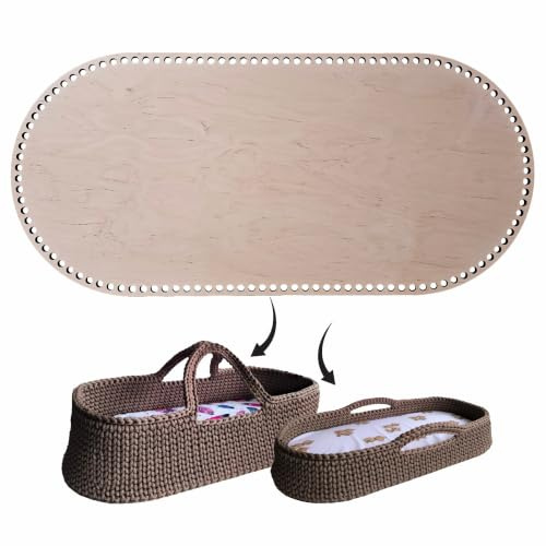 YourHobbyTools Moseskorb Boden, Ovaler Holzboden zum Häkeln, Holz-Bodenplatte für DIY-Moseskörbe, 12mm Löcher, 70x40cm