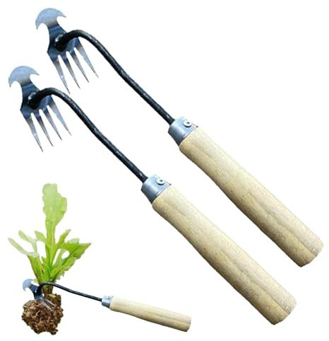 Eoixuqba 2 Stk Unkrautjätegerät Mit Langem Stiel - 4-Zahn Gartenarbeit Hand Unkrautstecher, 29 * 3,5 Cm Garten Unkraut Harke, Unkrautstecher Wolf Garten, Für Hof, Rasen, Bauernhof,