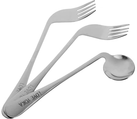 GANAZONO Ustensiles Incurvés Pour Alimentation Aux Personnes Âgées 3 Pièces En Acier Inoxydable Cuillère Coudée Fourche Courbée Aide Au Repas Patient Alité Usage Quotidien