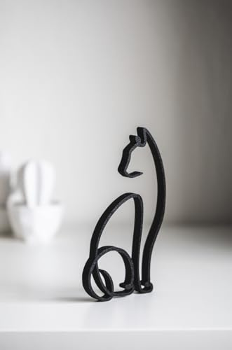 Generisch Katze Line Art – Minimalistische 3D-Dekofigur für Wand oder Regal – Geschenk für Katzenliebhaber – 3D Druck Wohndekoration (Schwarz)