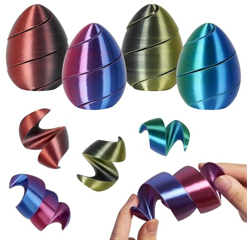 3D Printed Spiral Anxiety Relief Egg, 4PCS Unique Sensory Fidget Toys Pass Through Eggs for Adults Relieve Stress Easter Basket Stuffers Party Favors Gifts - Dark Color