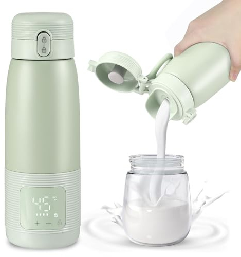 Calentador Biberones Bebé Portátil, Calienta de Leche 500 ml para Coche con Control de Temperatura, para Viajes, al Aire Libre, en Casa, Calentamiento Rápido, Temperatura Regulable 37°C a 55°C(Verde)