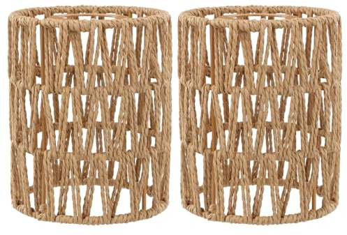 Rattan Lampenschirm, 2 Stück Boho Rattan Lampenschirm, Ø 12cm Pendelleuchtenschirm, Korblampen Hängend Korb, Laterne Ersatzschirm Zubehör für Tischlampe, Hängeleuchten, Deckenlampe