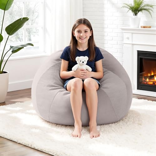 HABUTWAY 2FT Bean Bag Chair Teardrop Bean Bag Chairs for Adults beanbag with Memory Foam Filled with Dual-Tone Unique Combination Corduroy & Luxury Distressed Velvet Washable Cover,Velvet Dark Grey