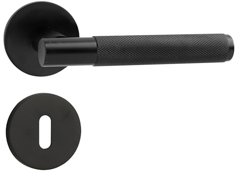 QRS - SORIA Türgriffe Innentüren - Türklinken Innen - aus Aluminium, für Tür 38-45 mm, Türdrückergarnitur, Drückergarnitur Zimmertür, Türbeschlag, Türdrücker - mit Rosette Rund BB, Schwarz