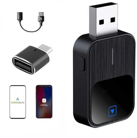 Pozxiol 2 en 1 Adaptador Carplay Inalámbrico - Compatible con iPhone y Android Auto, USB/Tipo C, Miniestable con Latencia Cero, Plug and Play, iOS 10+ y Vehículos Compatibles con CarPlay
