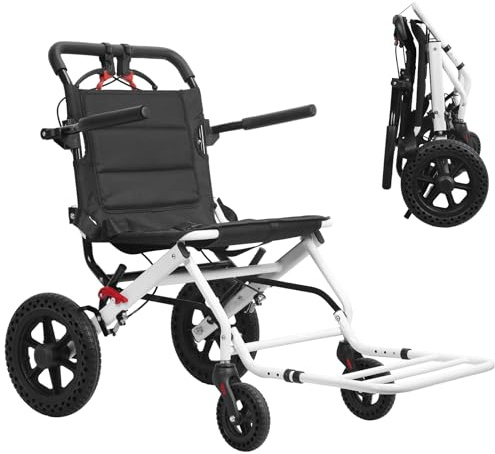 Fauteuil roulant léger pour adultes, (seulement 14 kg) – Fauteuils roulants pliants portables pour seniors avec roues arrière de 30,5 cm, chaise de transport compacte (charge de 119,7 kg) pour voyage