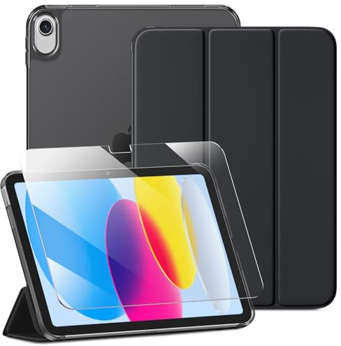 drivego Case for iPad A16 11th 10th Generation 2025/2022 & Screen Protector | 11/10.9 Inch, Slim Hard Translucent Back, Full Protective Set, Support Touch-ID, Auto Sleep/Wake, Black