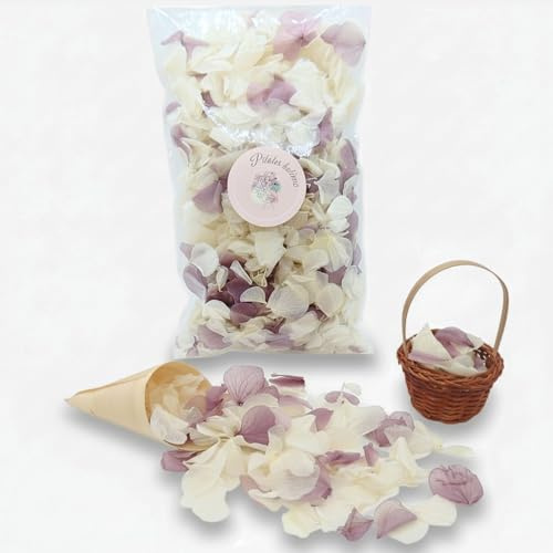 Pétales d'Hortensia Séchés Ivoire et Violet clair Lilas - Confettis de Mariage Biodégradables Naturels Fleurs séchées pour Lancer de Pétales et Décoration Bohème Champêtre - 1L France