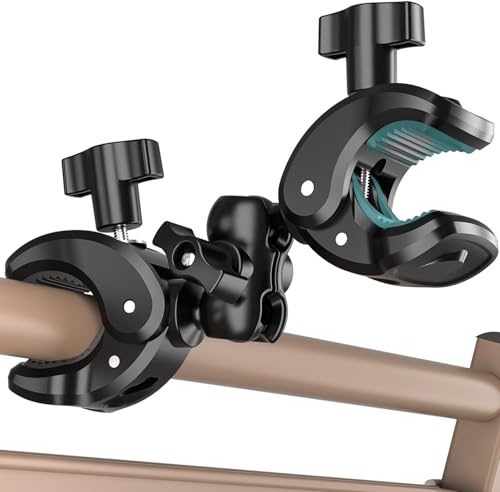 MAGJIEYX Double Clamp Mount, 360° Rotation Action Camera Mount with Magic Arm for Motorcycle Photography Reflector Desktop Strollers Golf Cart Stable & Portable Bike Handlebar Clamp