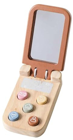 Mqiklt Wooden Cell Phone Toy Flip Pretend Gift Early Learning Birthday Educational