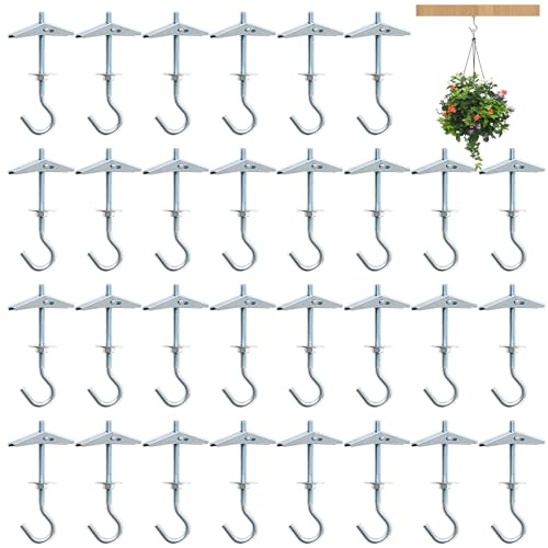Oungy 30 Stück Federklappdübel M5 x 90 mm, Kippdübel mit Haken, Schwerlast Klappdübel aus Kohlenstoffstahl, Metall-hohlraumdübel, Deckenhaken Lampe für Hängende Pflanzen, Deckendübel, Deckenhaken