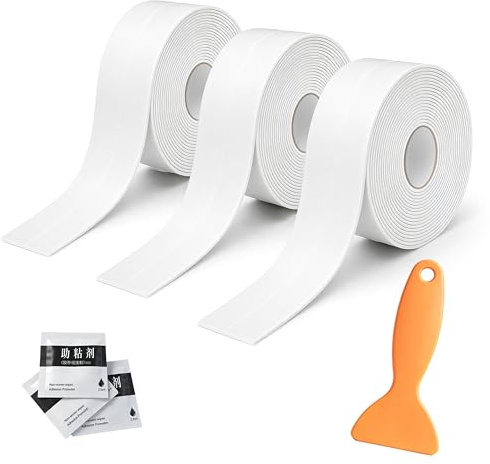WENXINWIN 3 Rolls Self‑Adhesive Bath Sealant Strip Waterproof Mouldproof | 3‑Pack Value Set, Each 3.6m Caulk Tape for Bathroom & Kitchen, Seals Gaps for Bathtub, Sink, Toilet, Shower & Wall Corners