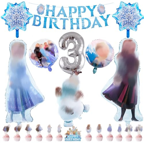 BalloonA 3th Frozen Party Balloons Decorations, Frozen Birthday Decorations, Happy Birthday Balloons, Frozen Birthday Banner, Frozen Cake Decoration, 3th Elsa Birthday Decoration for Girls