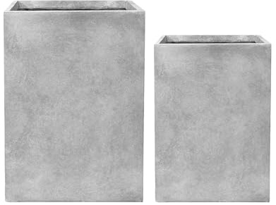 Provencelia KUBIX Pflanzgefäß Beton 33x33 x H 47 cm Lichtgrau — Pflanzkübel groß frostbeständig handgefertigt recycelter Faserbeton Pflanzkübel Garten Terrasse Balkon