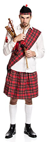 Kostümplanet® Schotten-Kostüm Herren Kilt + Mütze + Schärpe Schotte Faschings-Kostüm große Größe 60/62