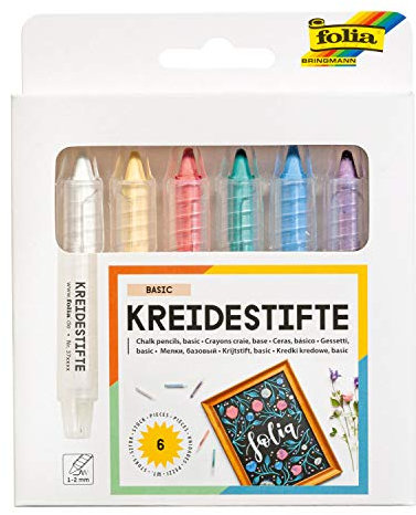 folia 370609 - Kreidestifte Set Basic, 6 Kreidemarker sortiert in 6 verschiedenen Farben, zum Malen auf Tafel, Glas, Papier und anderen glatten Oberflächen