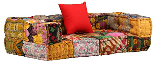 vidaXL Pouf 2-Sitzer Modular Patchwork Stoff Bodenkissen Sitzpouf Lounge Sofa