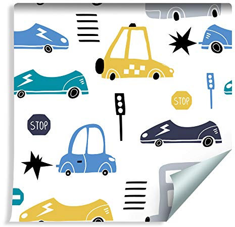 Muralo 207447196 - Carta da parati per bambini, motivo: auto colorate