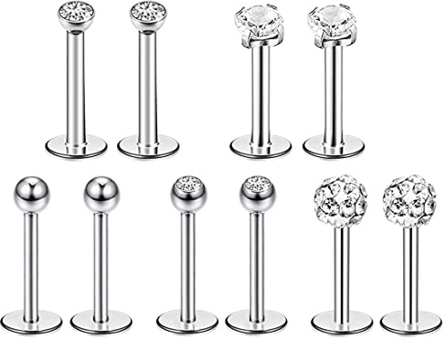 Liuxn 5 Estilos Acero Inoxidable Piercings Nariz, Labret Tragus, Cristal, 5 Pares