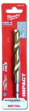 Milwaukee Shockwave Metal Drill Bit HSS-G Red Hex Titanium 1/4 Inch 12 x 127 mm