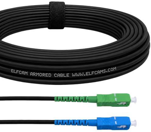 Elfcam® - Câble à Fibre Optique en Acier Blindé Compatible avec Freebox, Convient aux Installations Extérieur et Intérieur, SC/APC à SC/UPC Monomode Noir, 15M
