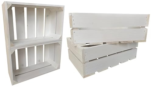 4er Set Holzkiste Klein Aus Holz - massive Weinkisten Vintage 25 x 40 x 15 cm - Holzbox Für Aufbewahrung, Holzregal - Robuste Obstkisten & Apfelkisten - Deko Kiste Für Küche, Wohnzimmer - Kiste Weiß