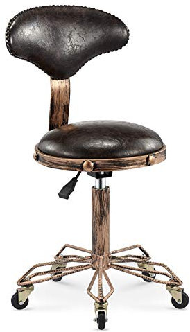 NACHEN Vintage Industrial Style Salon Hocker Höhenverstellbar Rollend Drehbarer Bürostuhl Massage Spa Hocker Stuhl mit Rückenlehne