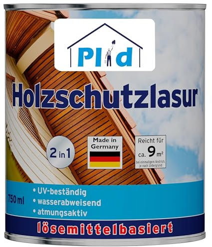 PLID® Holzschutzlasur Kiefer satin - [LANGZEITSCHUTZ] - alle Laub- und Nadelhölzer - feuchtigkeitsregulierend - UV-beständig - wetterbeständig - Holzschutzlasur für aussen - Made in Germany 0,75l