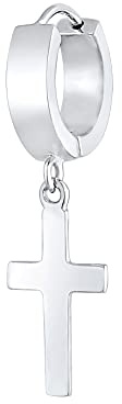 Kuzzoi Herren-Ohrring Creole Kreuz, Single Scharnier Creole (13mm) rund, Ohrring für Männer mit Kreuz, 1 Stück Creolen Ohrhänger aus 925 Sterling Silber für Männer