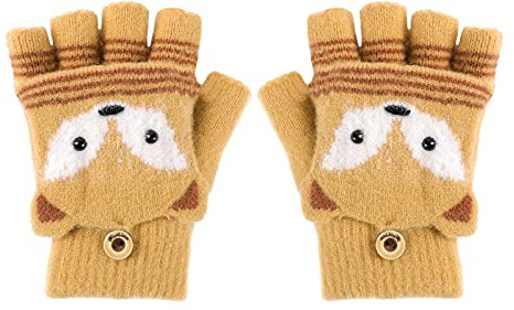 FakeFace Fäustlinge mit Knopf Klappe Fingerlose Handschuhe für Kinder Winter Warm Strickhandschuhe Plüschfutter Winterhandschuhe in Kaninchen Optik