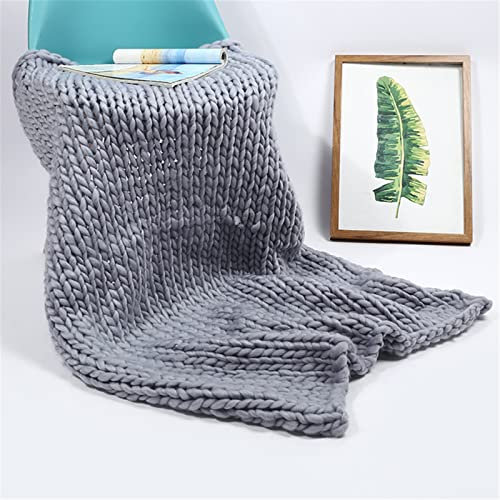 RAILONCH Grobe Strickdecke Sofa Decke, Gestrickte Wolle Kuscheldecke, Handgewebt Grobstrick Wolldecke Tagesdecke Überwurf Decke Schlafzimmer Zuhause Dekor (Grau,50 x 50 cm)