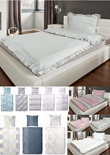 MB Warenhandel24 Bettwäsche warme Winter Biber Feinbiber Flanell Baumwolle 135x200 + 80x80 cm 2 TLG teilig (Rüschen Uni Silber)