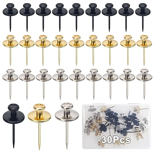 Windspeed 30 Stück doppelköpfige Bilderaufhänger, ausgefallene Reißnägel für Korktafel, Bilder, dekorative Nägel zum Aufhängen von Wandnägeln (schwarz, gold, silber)