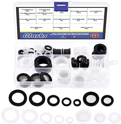 Glarks 120Pcs 8 Sizes Plumbing Rubber Washers and Silicone Hose O Ring Flat Gasket Assortment Kit for Faucet Brass Garden Hose Tub Shower Hose Head Filter Faucet Pipe Valve Tube Connect