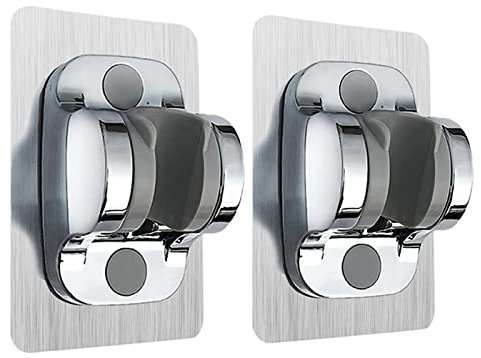 DASITON Duschkopfhalterung ohne Bohren, Handbrause Halter Winkel verstellbar, Duschkopf Halterung mit extra starkem Klebepad, Brausehalter Duschhalterung Wasserdicht (Silber 2Pcs)
