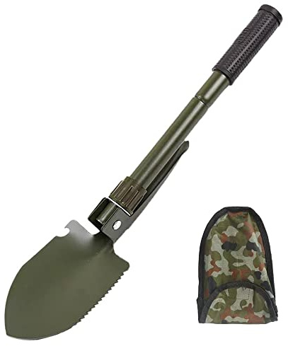 Pelle Pliante Portable Multi Outil Pelle en Acier Allié Robuste, 16,1 Pouces Pelle De Survie en Plein Air Camping Randonnée Excursion Sac À Dos Pelle À Neige Pelle De Secours De Voiture (Armée Verte)
