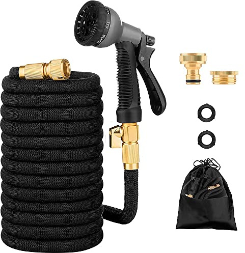 Tubo Da Giardino Estensibile Da 5 a 15 Metri Raccordi In Ottone Massiccio Tubo Flessibile Per Acqua Valvola Di Arresto E Ugello Multifuzione 8 Funzioni Autolavaggio Esterno Giardino (5/15 M)