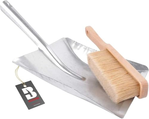 BAUSTER® Besen mit Kehrschaufel Set kehrblech und handfe Handbesen Schaufel Kehrgarnitur Kehrblech und handfeger Metall Verzinkt Handfeger und Schaufel kaminbesen Robust
