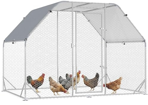 PawHut Recinto per Galline con Telo di Copertura, Pollaio per Galline con Serratura in Acciaio, 280x190x195 cm
