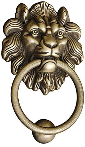 Türklopfer Aus Messing, Löwe, Türklopfer For Vordertüren, Antiker Türklopfer Mit Schließblech (Color : Bronze, S : 22 * 14.5cm)