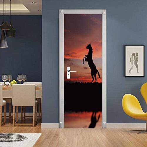 Türtapete 3D Türaufkleber Selbstklebend Türposter - Sonnenuntergang Tier Pferd 100 X 215 Cm - Türfolie Poster Pvc Abnehmbar Wasserdichte Door Stickers - Kinderzimmer Wohnzimmer Küche Schlafzimmer Tür