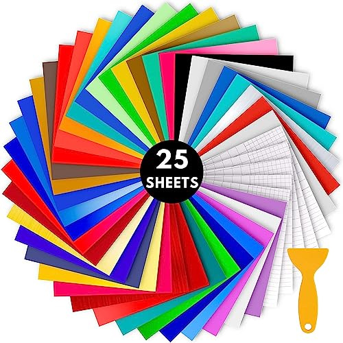 NimNik Permanente Vinylfolie für Cricut – 23 Blatt Vinyl Permanent + 2 Transferband für Vinylschneidemaschine, Vinyl für Cricut – 25 Stück