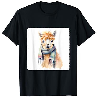 Alpaka mit einem Strickschal Alpaka trägt Strickschal Tier T-Shirt