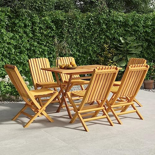 Festnight Gartenmöbel Set Holz Klappbar Garten Essgruppe 6 Personen Gartentisch Set mit 6 Stühlen Klappstuhl Sitzgarnitur Gartengarnitur Massivholz Teak-Ohne Armlehnen-7-tlg-2