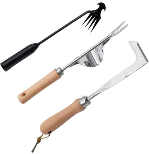 3 Stück Unkrautzieherwerkzeug, manueller Handjäter, Rissjäter, Edelstahl-Fugendüse, Unkrautstecher, Pflastersteine, Moosentfernung, L-Form, Gartenrissichel für, Rasenkantenschneider und Auffahrt