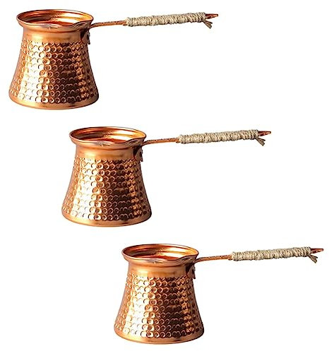 Fegtrty 3X Caffettiera Turca Caffettiera Moka Pot 3 Persona 200 ML Rame Fatto a Mano di Alta Qualità Accessorio Regalo
