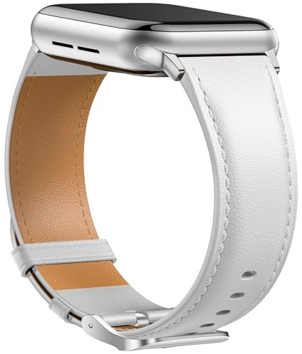 Laffav Läderarmband kompatibelt med Apple Watch armband 40 mm 42 mm 41 mm 38 mm kvinnor och män, äkta läder, klassiskt ersättningsarmband för Apple Watch iWatch Series 11 10 9 8 7 6 5 4 3 2 1 SE 3 2